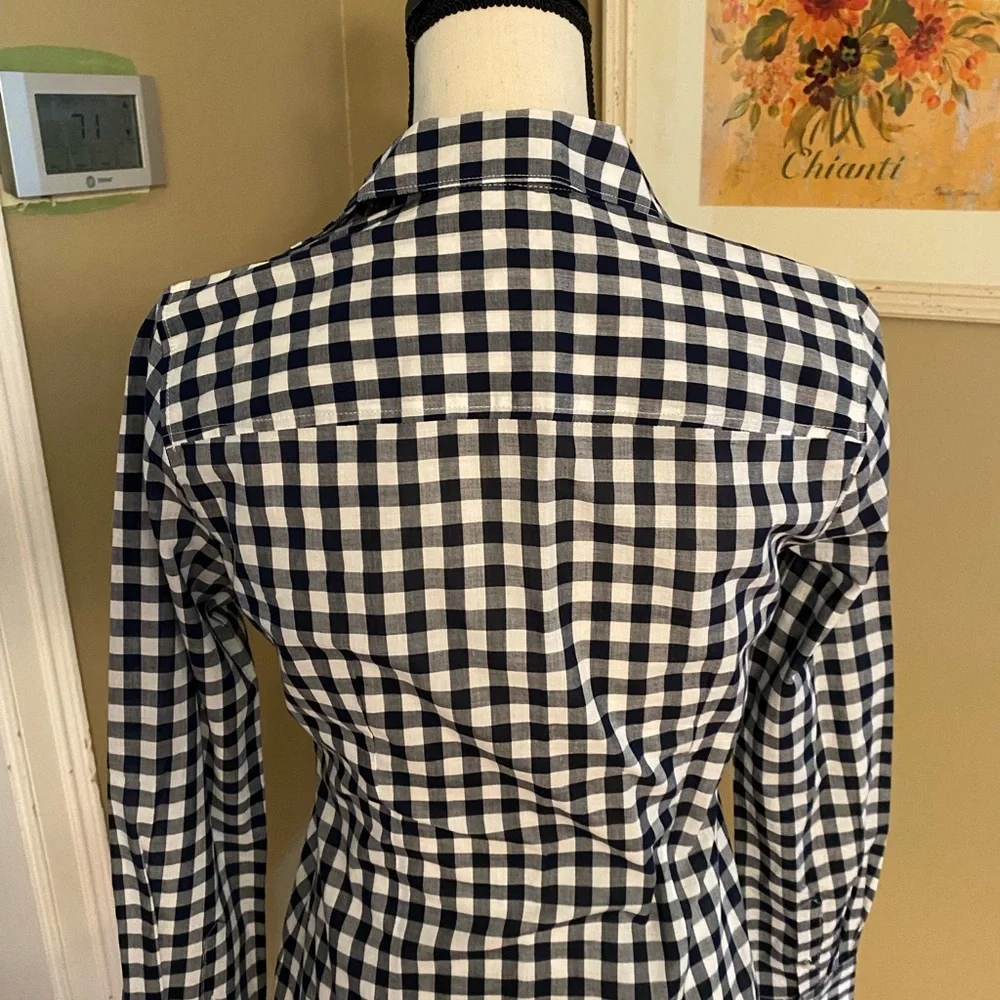 J. Crew The Perfect Shirt Gingham Blue White Plaid Checker Button Down Shirt XXS